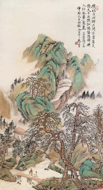 袁培基 1926年作 携琴访友 立轴 88.5×48cm